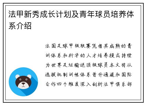 法甲新秀成长计划及青年球员培养体系介绍